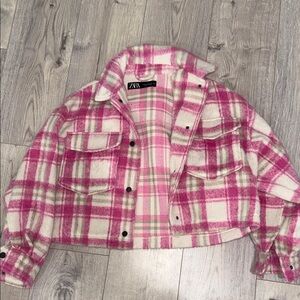 Zara Pink and Cream Plaid Jacket